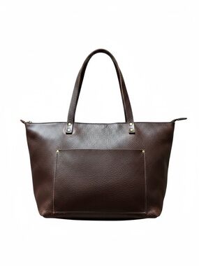 Portland Leather Goods Tote zip top pebbled brown leather